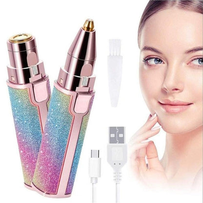 2-in-1 Multicolor USB Rechargeable Eyebrow Trimmer and Hair Shaver for Women, Portable Beauty Grooming Tool