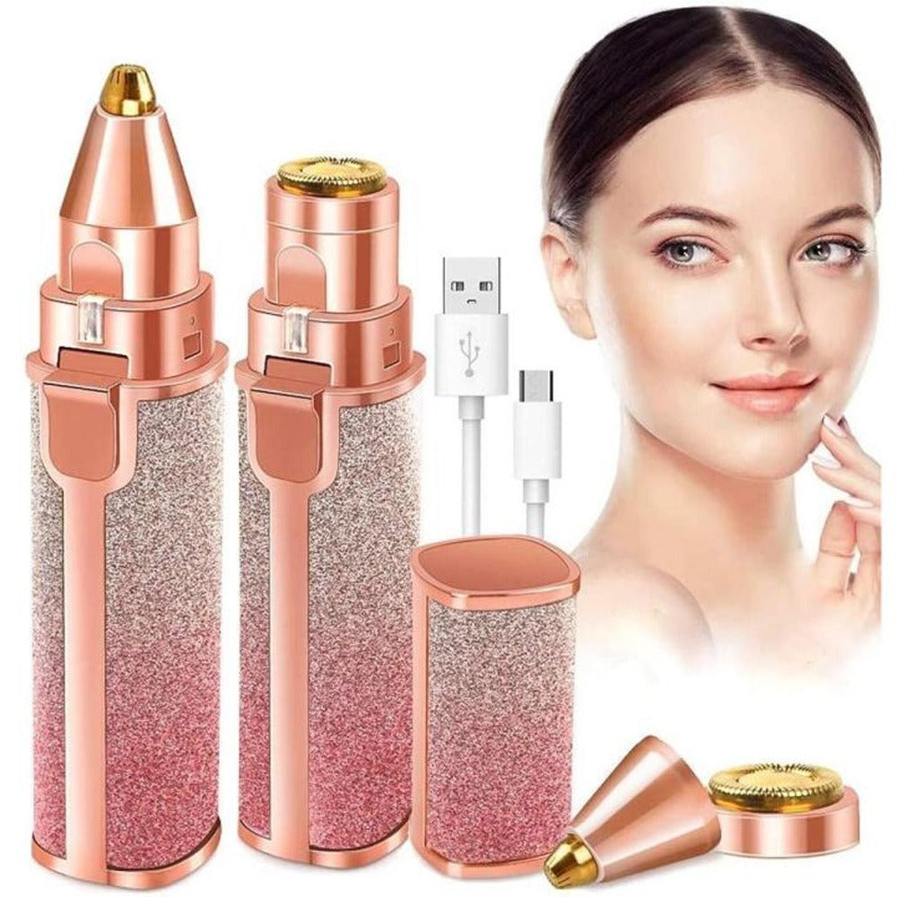 2-in-1 Multicolor USB Rechargeable Eyebrow Trimmer and Hair Shaver for Women, Portable Beauty Grooming Tool