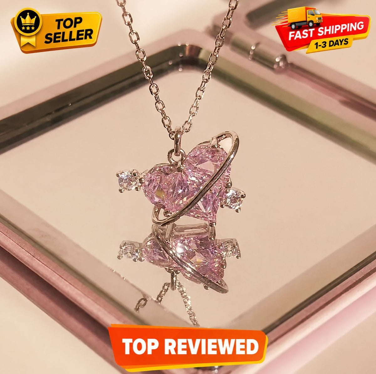Heart Pendant Pink Crystal Necklace For Women Girl Elegant and Sweet Punk Party Jewelry Clavicle Chain