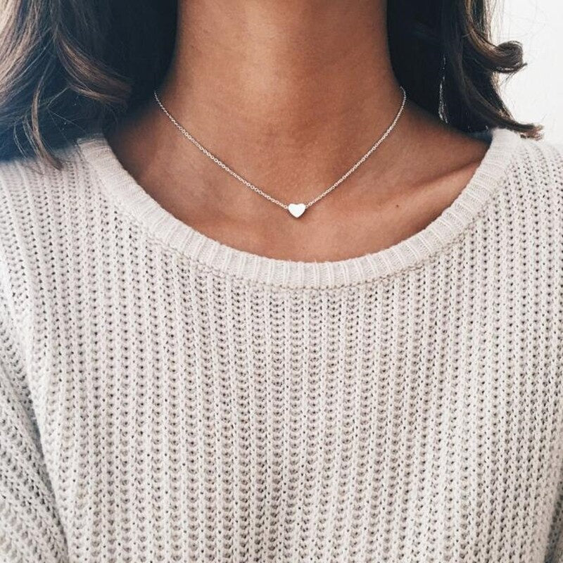 Heart Shape Clavicle Necklace for Girls Summer New Fashion Simple Temperament Alloy Women Accessories