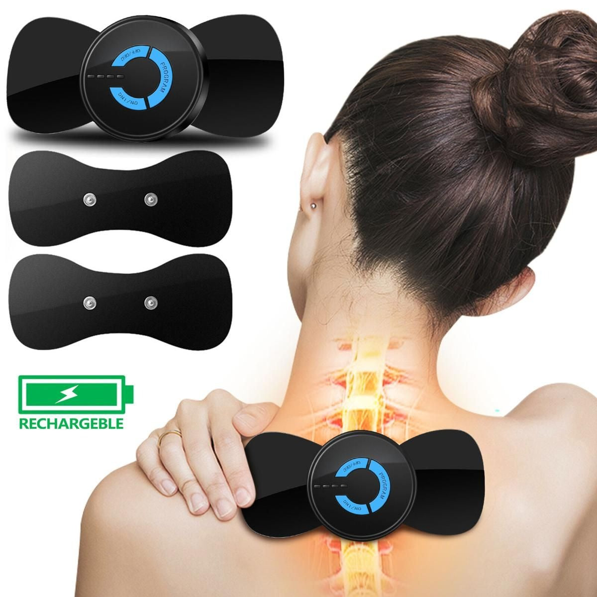 Neck Rechargeable Massager Electric Neck Massage EMS Cervical Vertebra Massage Patch for Muscle Pain Relief Electric EMS Body Massager Mat/Pad - Neck & Back Therapy/Reflexology Pain Foot Massager - Electric Muscle Sti mulation Improve Blood Circulation